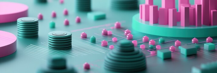 Fototapete - Abstract representation of data visualization with geometric shapes and vibrant colors.