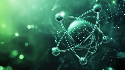 Aufkleber - Abstract representation of an atom with glowing particles, symbolizing scientific concepts.