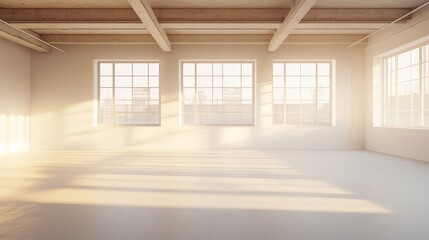 Aufkleber - bright, spacious interior with large windows and soft lighting creating a serene atmosphere.