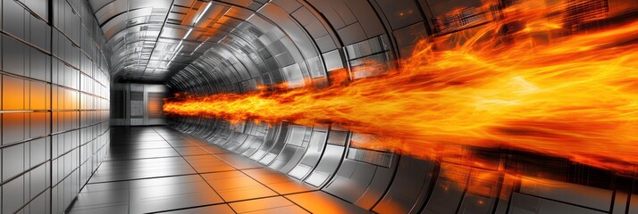 Poster - A futuristic tunnel with a fiery stream, suggesting energy or propulsion.
