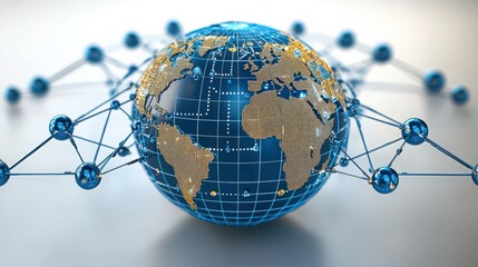 Poster - Modern Digital Globe Portraying Global Connectivity with Lines and Nodes Representing Data Networks and Interactions Across the World