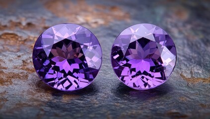 Aufkleber - Two polished purple gemstones displayed on a textured surface.