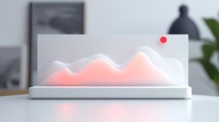 Poster - White and red abstract graphic on a white pedestal.