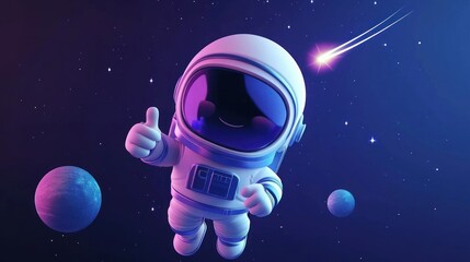 Poster - Cute astronaut giving thumbs up in space.