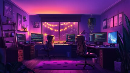 Poster - Nighttime Programmer Workstation City View