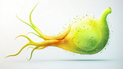 Poster - 3D illustration of a green and yellow cell with tentacles.