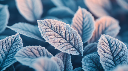 Aufkleber - Beautiful natural background with frozen leaves covered with hoarfrost in winter forming beautiful ice crystals