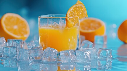 Poster - Refreshing Iced Orange Juice Drink Glass