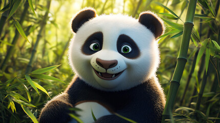 Poster - Adorable baby panda enjoying its bamboo forest habitat, creating a heartwarming wildlife scene