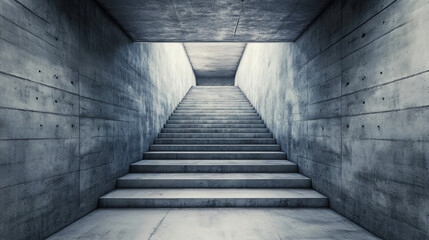 Aufkleber - Ascending a lengthy concrete staircase towards a brilliant light in a dim underpass