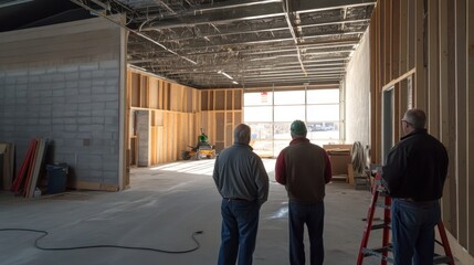Poster - Construction Workers Inspecting New Building Interior