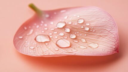 Fototapete - A close-up of a pink petal with water droplets on a soft background.