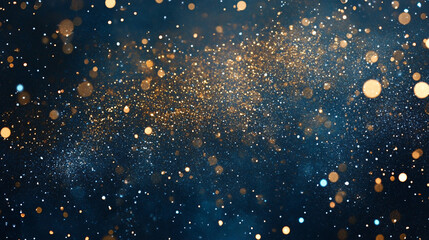 Aufkleber - Luxurious golden particles cascading over a deep blue backdrop, producing an exquisite bokeh effect for elegant and celebratory designs