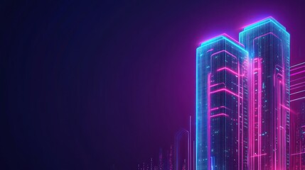 Poster - Neon Lit Skyscrapers in a Futuristic Cityscape