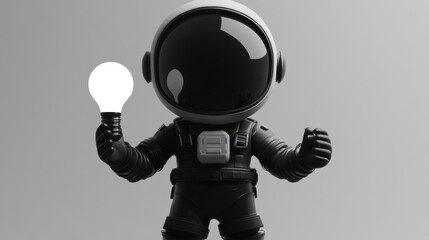 Poster - A black astronaut figure holding a glowing light bulb against a minimalist background.