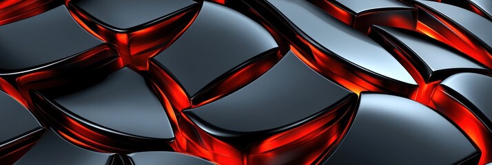 Leinwandbilder - Abstract design featuring interlocking black and red shapes with a glossy finish.
