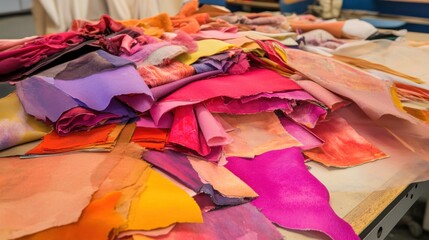 Poster - Colorful Fabric Scraps Arranged On A Work Surface