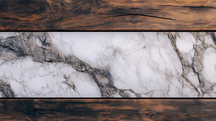 Aufkleber - Elegant modern background with white marble texture and brown wooden planks
