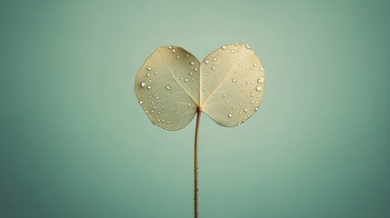 Poster - Two dew-covered leaves against a soft turquoise background.
