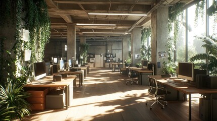 Aufkleber - A modern office space filled with plants and natural light, promoting a healthy work environment.