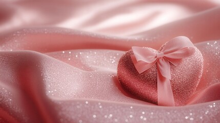 Poster - A pink glittery heart on soft fabric, symbolizing love and affection.