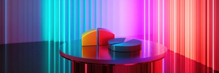 Aufkleber - A colorful pie chart on a reflective surface with vibrant light streaks in the background.