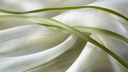 Aufkleber - Closeup of white fabric with green stems.