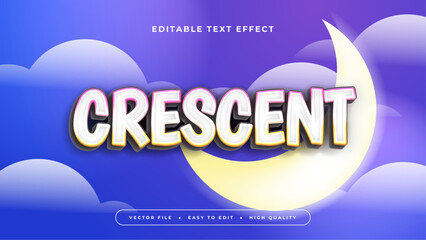 Wall Mural - White and Blue Crescent 3d Editable Text Effect - Font Style