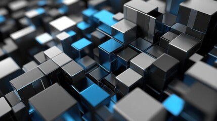 Poster - Abstract background with black, silver and blue cubes.