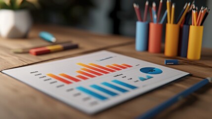Aufkleber - A colorful bar graph and pie chart displayed on a desk for data analysis.
