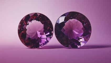 Aufkleber - Two sparkling amethyst gemstones reflecting light against a purple background.