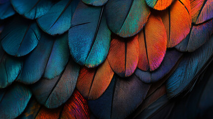 Poster - Close-up of stunning, shimmering bird feathers layered to display a stunning range of hues and textures