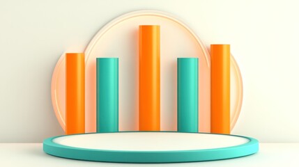 Aufkleber - Abstract minimal podium with orange and turquoise cylinder shapes.
