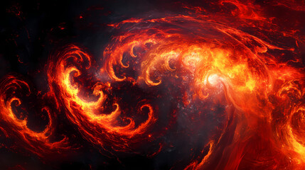 Wall Mural - abstract red smoke swirls on black background, glowing fiery texture, dynamic energy illustration. c