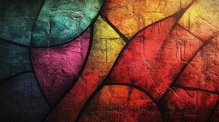 Poster - Abstract design showcased on a textured brick wall using graffiti art to create a vibrant stained glass effect