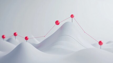 Poster - Abstract mountain range with red pins marking a line graph showing growth and progress.