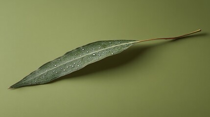 Aufkleber - Single green leaf with water drops on a green background.