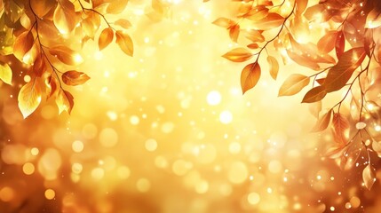 Poster - A warm, golden background with leaves and soft bokeh, ideal for autumn-themed designs.