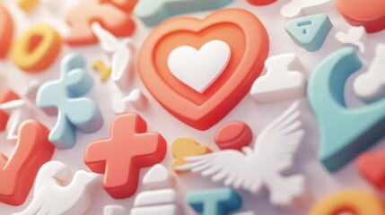 Poster - Abstract Colorful Shapes Featuring a Central Heart
