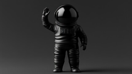 Aufkleber - A black astronaut with a glossy helmet waves with their right hand against a dark gray background.