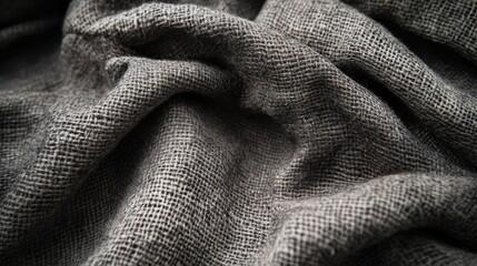 Poster - Close-up of wrinkled, gray linen fabric texture.