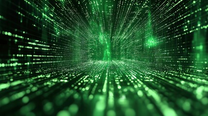 Aufkleber - Abstract green digital tunnel with glowing particles.