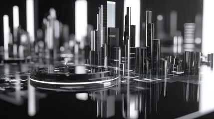 Aufkleber - A futuristic cityscape with sleek skyscrapers and advanced technology elements.