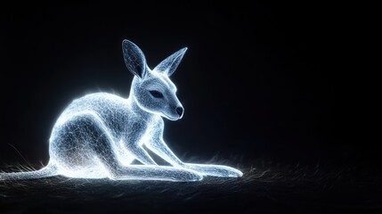 Aufkleber - A glowing, ethereal representation of a kangaroo in a dark setting.