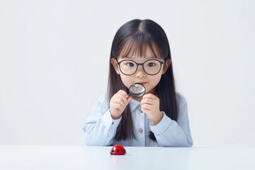 Poster - A child examines a ladybug with a magnifying glass, showcasing curiosity and exploration.