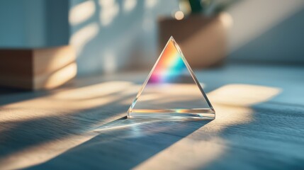 Poster - A holographic projection of a rotating triangular prism, with beams of light refracting and creating a mesmerizing display of colors.