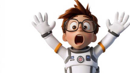 Aufkleber - A cartoon boy in a spacesuit, excitedly raising his hands in a joyful expression.