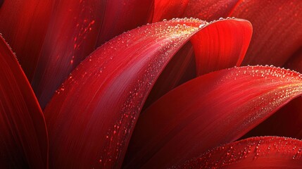 Poster - Close-up of vibrant red petals with dew drops, showcasing nature's beauty and detail.