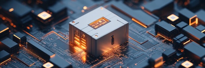 Aufkleber - A close-up of a microchip on a circuit board, showcasing advanced technology and design.