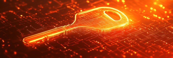 Aufkleber - A glowing digital key on a circuit-like background, symbolizing security and technology.